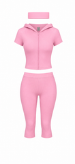 Pink capris silver rhinestone logo